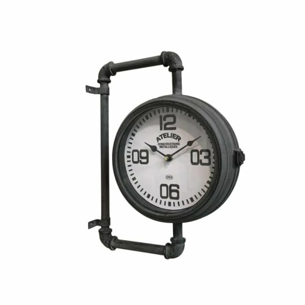 Horloge de Gare Murale en métal Gris et Blanc 40 x 31 cm