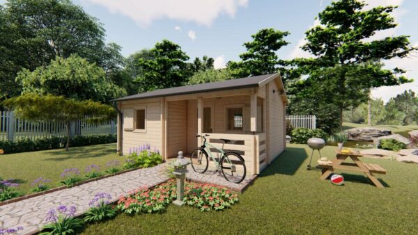 Chalet bois Véronica 22m² habitables + terrasse de 3m en madriers de 68 mm
