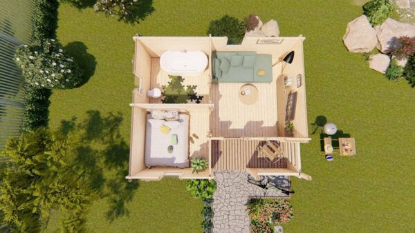 Chalet bois Véronica 22m² habitables + terrasse de 3m en madriers de 68 mm – Image 3
