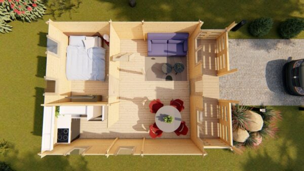 Chalet bois Max 32,4 m² habitables + terrasse de 7,5 m² en madriers de 68 mm – Image 2