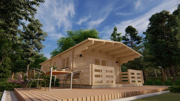 Chalet bois Typo 37m² habitables + terrasse de 8m² en madriers de 68 mm