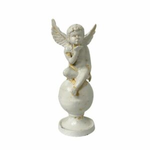 Ange en fonte sur boule blanc crème