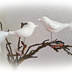 Oiseau en céramique blanche avec clip 16 cm Plumes de nacre émaillée Noël