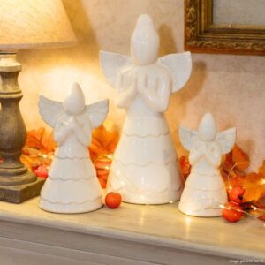 Statue statuette sculpture déco ange Noël céramique blanche 19cm