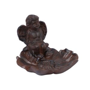 Mangeoire à oiseaux abreuvoir jardin ange fonte marron 14.5x12cm