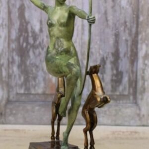 sculture de diana et 2 chien en bronze