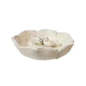 Bain d'oiseau en ciment beige "Fleurs et oiseaux" Ø.24,5 x Ht.6 cm