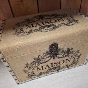 Boîte Coffret Malle Coffre en Bois Toile de Jute Oiseaux 42x28x27 cm