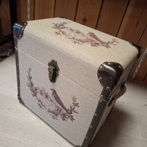 Grand Coffre Malle Bois Toile de Jute de Rangement 43x28x42cm