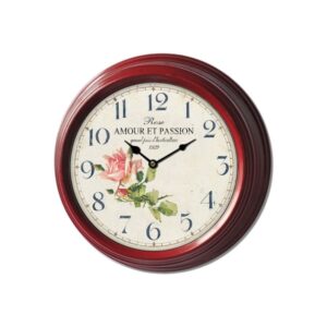 Horloge murale décorative cuisine salon vintage métal bordeaux Ø.22 cm