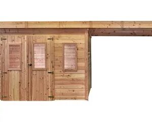 Abri DINAN avec bûcher - douglas - madriers 28mm toit plat - BAC ACIER de 14 m2 utile