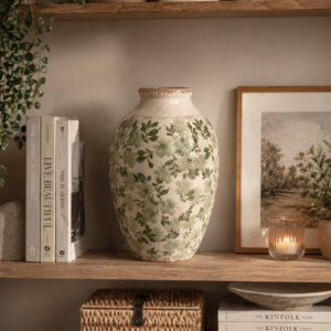 Vase "Fleurs vertes" en céramique émaillée Ø.20 x Ht.30.5 cm