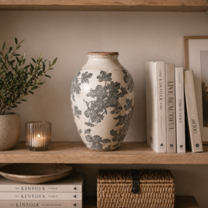 Vase "Fleurs grises" en céramique émaillée Ø.20 x Ht.30,5 cm