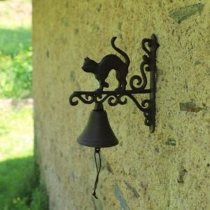 Cloche de jardin de porte ancienne chat fonte marron 18.5 x 23cm