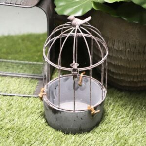 Cage bi-matière avec Oiseau en métal et ciment brut Ø.16 x Ht.31 cm