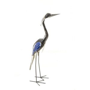 Heron en fer noir et bleu 55 cm