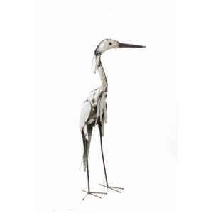 Heron en fer recycle blanc 55 cm