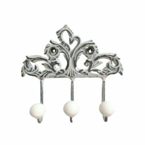 Porte-serviettes mural en fonte grise et porcelaine blanche L.16,5 x l.4,5 x Ht.15,5 cm